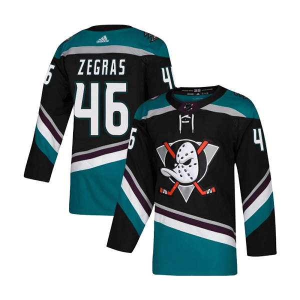 Men's Anaheim Ducks #46 Trevor Zegras Black/Teal Stitched Jersey